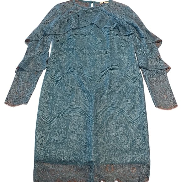 nanette Nanette Lepore Poetic Love Blue Ruffle Trim Lace Shift Dress Sz 4 - Picture 3 of 8